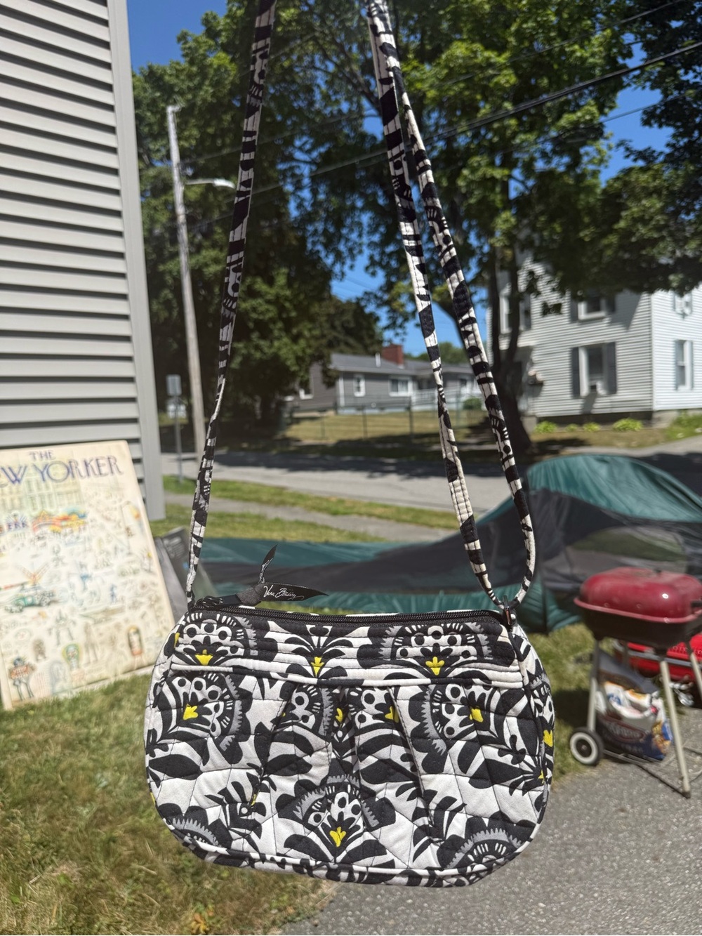 Vera Bradley Black & White Quilted Crossbody with Yellow Accents